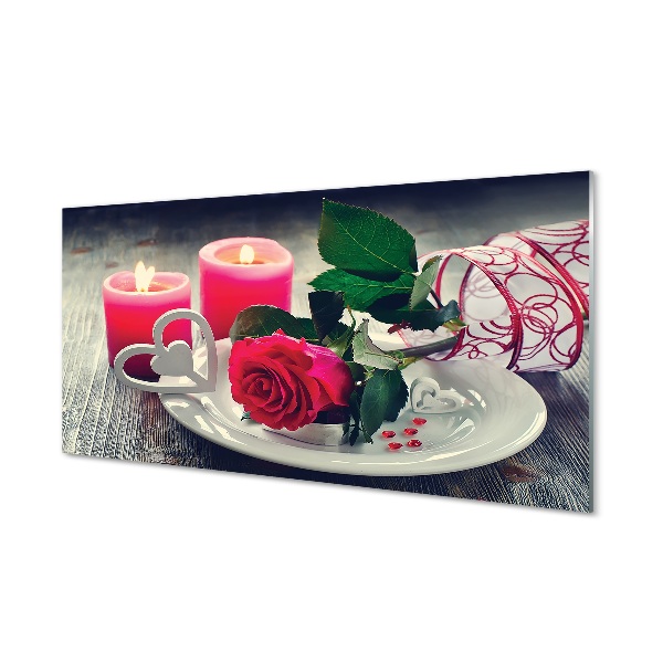 Glass print Rose heart candle