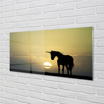 Glass print Field unicorn sunset