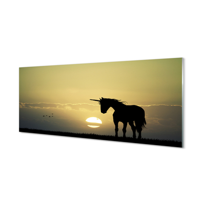 Glass print Field unicorn sunset