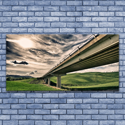 Glass Print Highway bridge valley architecture green sepia blue