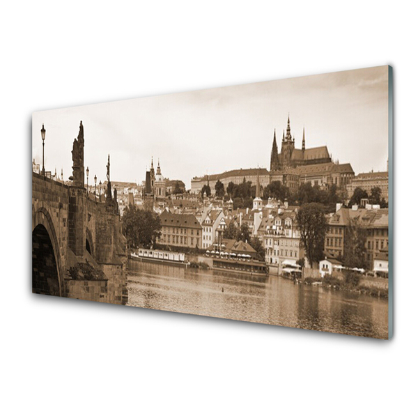 Glass Print Prague bridge landscape sepia