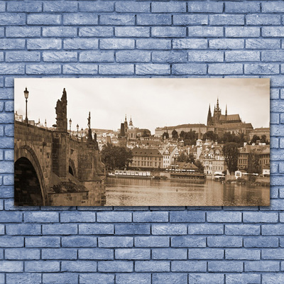 Glass Print Prague bridge landscape sepia
