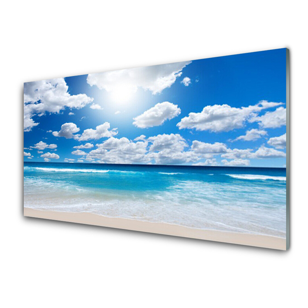 Glass Print North sea beach clouds landscape blue white
