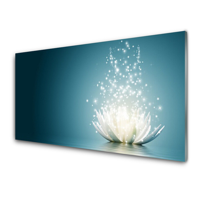 Glass Print Lotus blossom flower floral blue black white