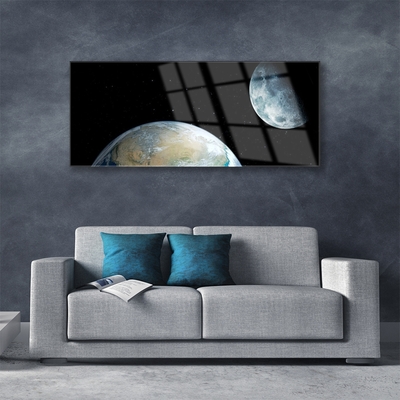 Glass Print Moon earth space universe black blue grey