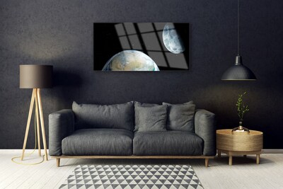 Glass Print Moon earth space universe black blue grey
