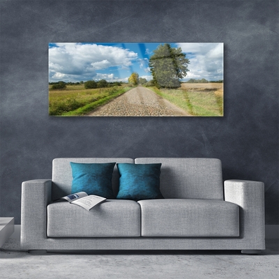 Glass Print Country road pavement landscape green blue
