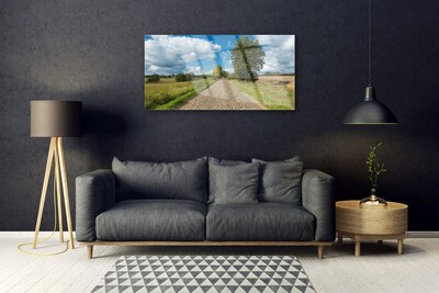 Glass Print Country road pavement landscape green blue