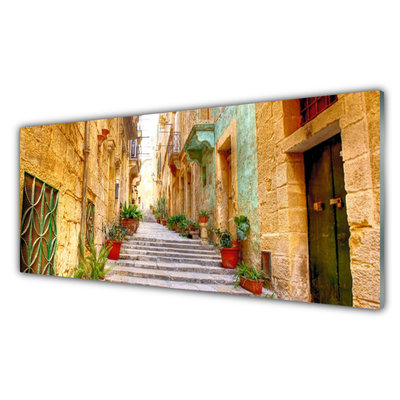 Glass Print Old town street houses multi