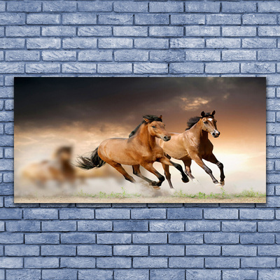 Glass Print Horses animals brown