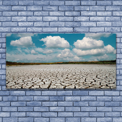 Glass Print Dried river bed landscape brown blue white