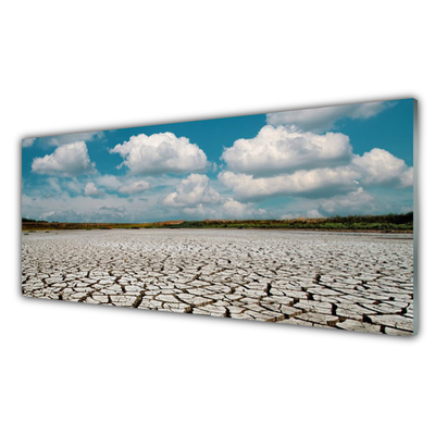 Glass Print Dried river bed landscape brown blue white