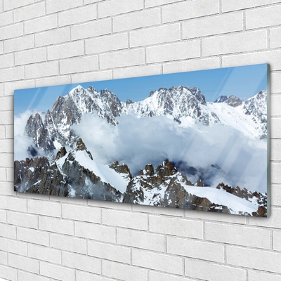 Glass Print Mountains landscape blue grey white