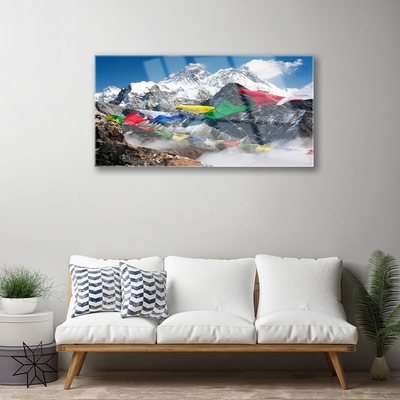 Glass Print Mountains landscape blue grey white