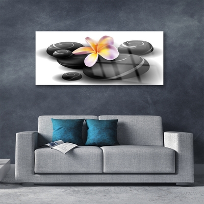 Glass Print Flower stones nature black yellow purple grey