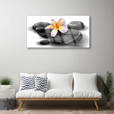 Glass Print Flower stones nature black yellow purple grey