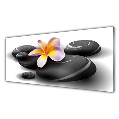 Glass Print Flower stones nature black yellow purple grey