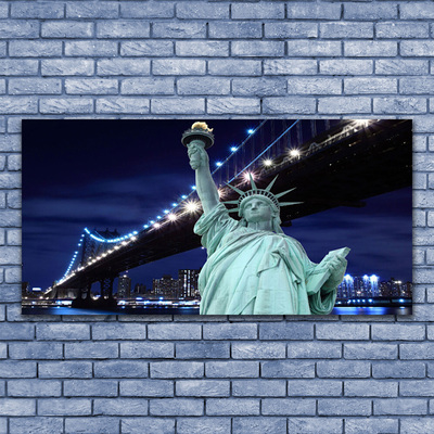 Glass Print Bridge statue of liberty architecture grey black blue