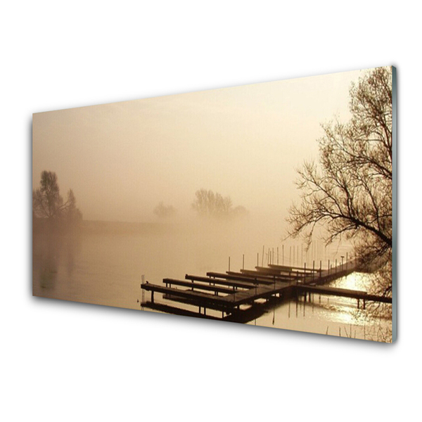 Glass Print Bridge water mist landscape sepia