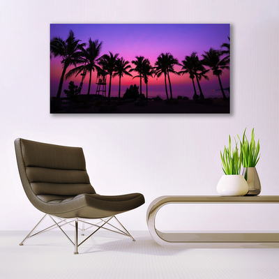 Glass Print Palm trees landscape black purple pink