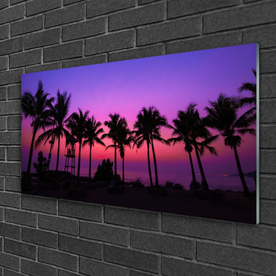 Glass Print Palm trees landscape black purple pink