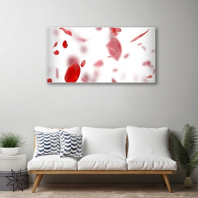 Glass Print Rose petals floral red white