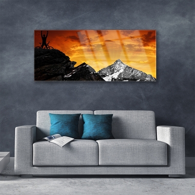 Glass Print Mountains landscape orange grey black