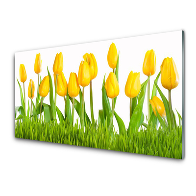 Glass Print Tulips floral yellow green white