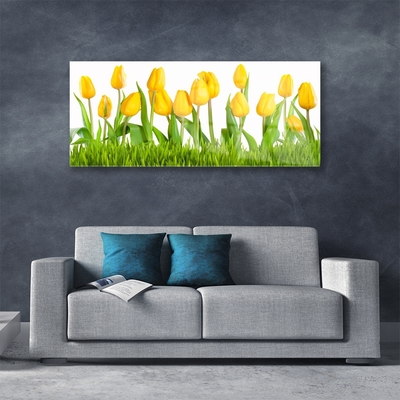 Glass Print Tulips floral yellow green white