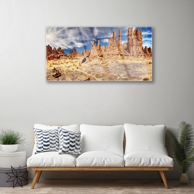 Glass Print Desert landscape brown white blue