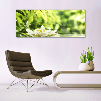 Glass Print Flower leaves floral white green yellow