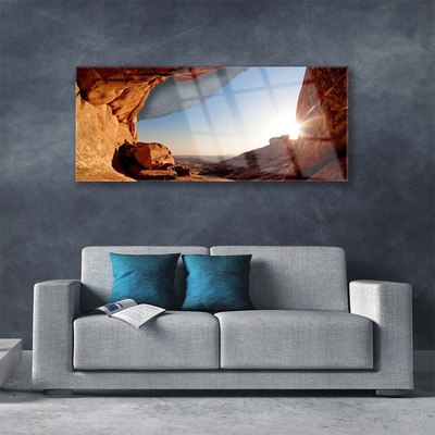 Glass Print Rock sun landscape brown blue