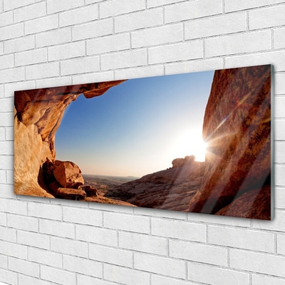 Glass Print Rock sun landscape brown blue