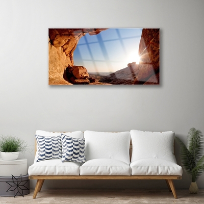 Glass Print Rock sun landscape brown blue