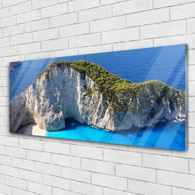 Glass Print Rocky sea landscape grey green blue