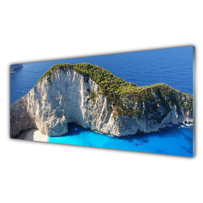 Glass Print Rocky sea landscape grey green blue