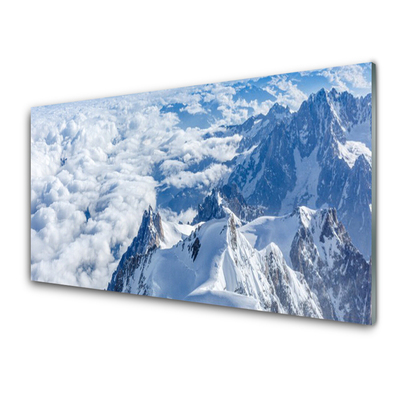 Glass Print Mountains landscape grey white