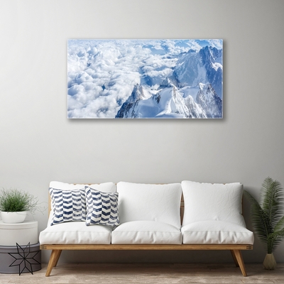 Glass Print Mountains landscape grey white