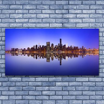 Glass Print City water houses blue brown white