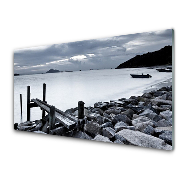 Glass Print Sea beach stones landscape grey