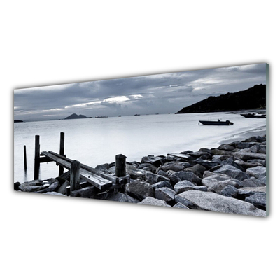 Glass Print Sea beach stones landscape grey