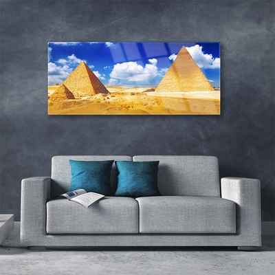 Glass Print Desert pyramids landscape yellow blue