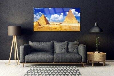 Glass Print Desert pyramids landscape yellow blue