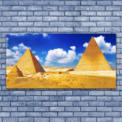 Glass Print Desert pyramids landscape yellow blue