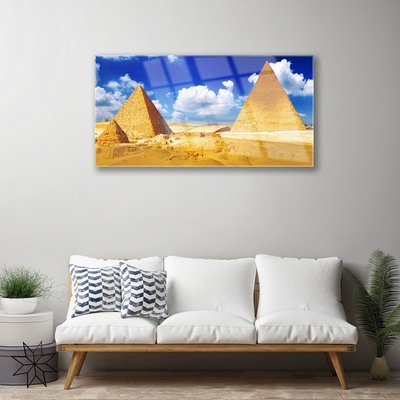 Glass Print Desert pyramids landscape yellow blue