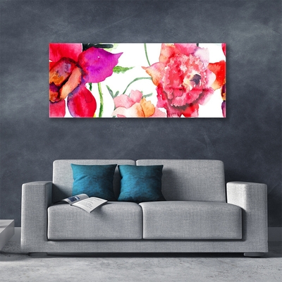 Glass Print Flowers art red pink green