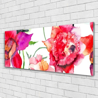 Glass Print Flowers art red pink green