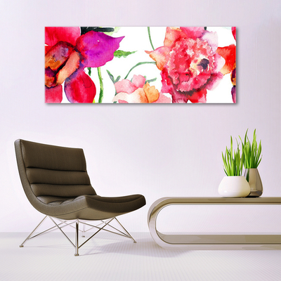 Glass Print Flowers art red pink green