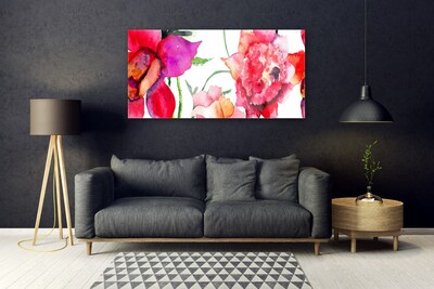 Glass Print Flowers art red pink green