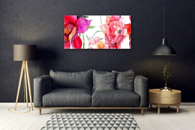 Glass Print Flowers art red pink green